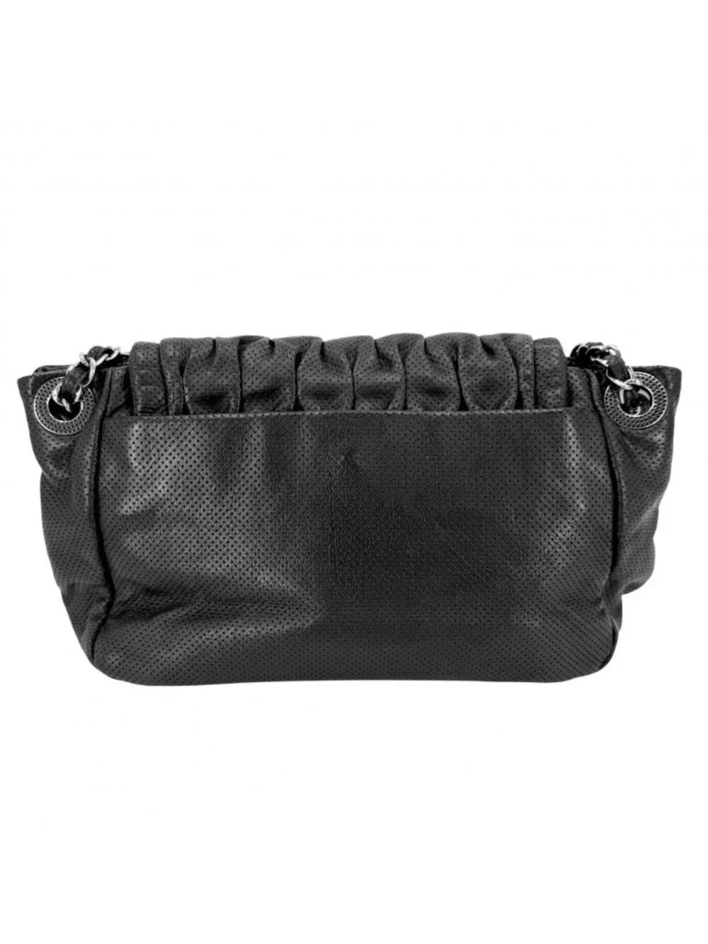 Chanel Shoulder Bag Perforated Mesh Chain Handle CC Logo Coco Leather Black